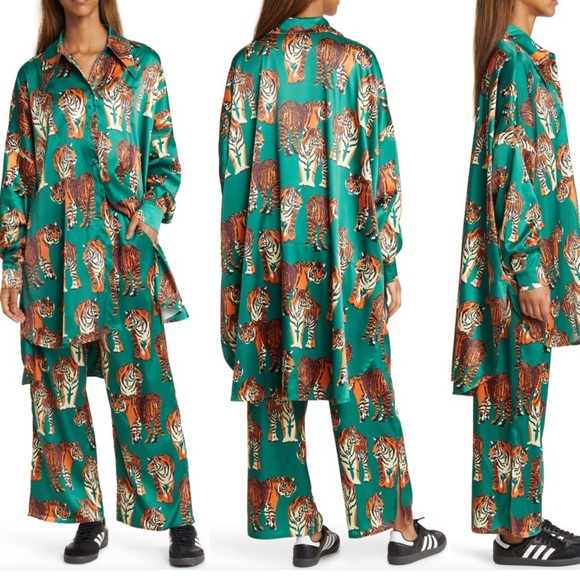 Dressed in LALA Other - Dressed in lala Green Tiger Print Satin Set S/M